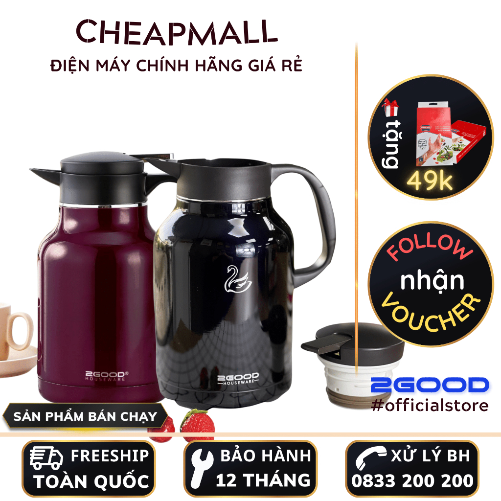 Bình giữ nhiệt LocknLock cỡ đại LHC1484 1,2L và LHC1485 1,8L - Hàng chính hãng có quai xách, nắp làm cốc nước - HAPOS