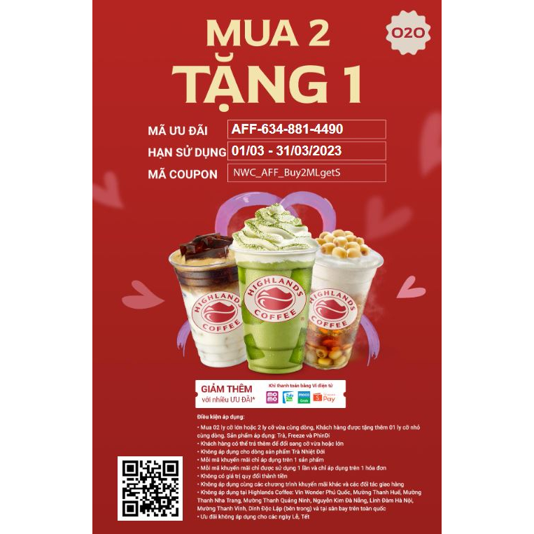 Voucher mua 2 tặng 1 tại Highlands Coffee