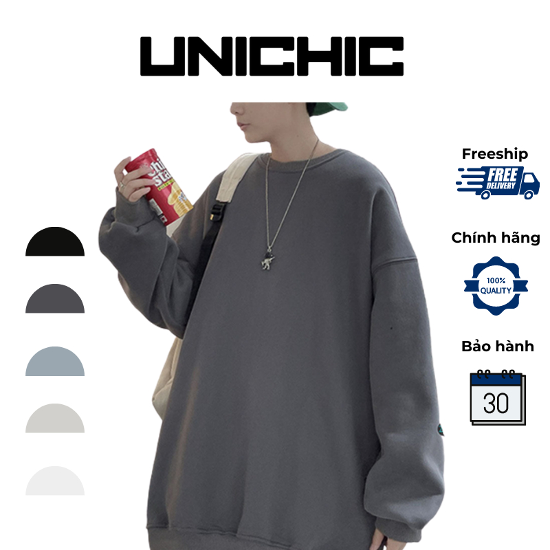 Áo Sweater Nỉ Bông Nam, Nữ Basic Form Rộng Unisex Màu Xanh SWT 900
