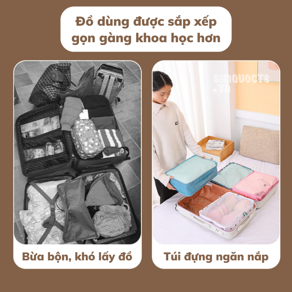 Túi hộp đựng quần áo, đồ dùng du lịch vải polyeste chống thấm nước có quai xách tiện lợi, sắp xếp đồ dùng ngăn nắp TDL23