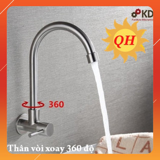 Vòi rửa chén bát , Vòi lạnh gắn tường cần cứng Inox 304