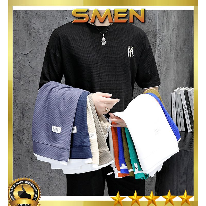 Bộ đồ nam cộc tay Cotton xốp Thái siêu mát, bộ nam nữ co giãn thoáng khí thêu NY BO09 - SMEN