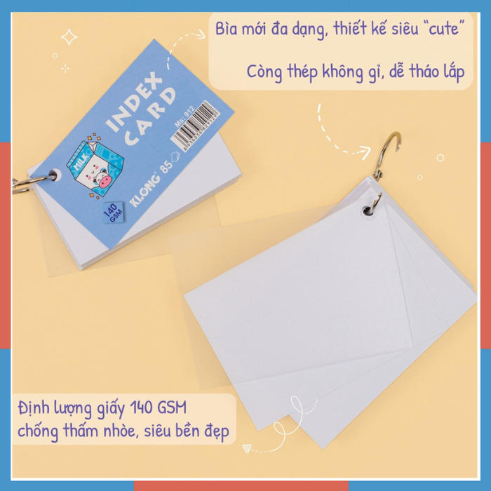 Tập thẻ Vocabulary Card 85 tờ A7 Klong MS 913 Flash Card học ngoại ngữ bìa dễ thương định lượng 140/92