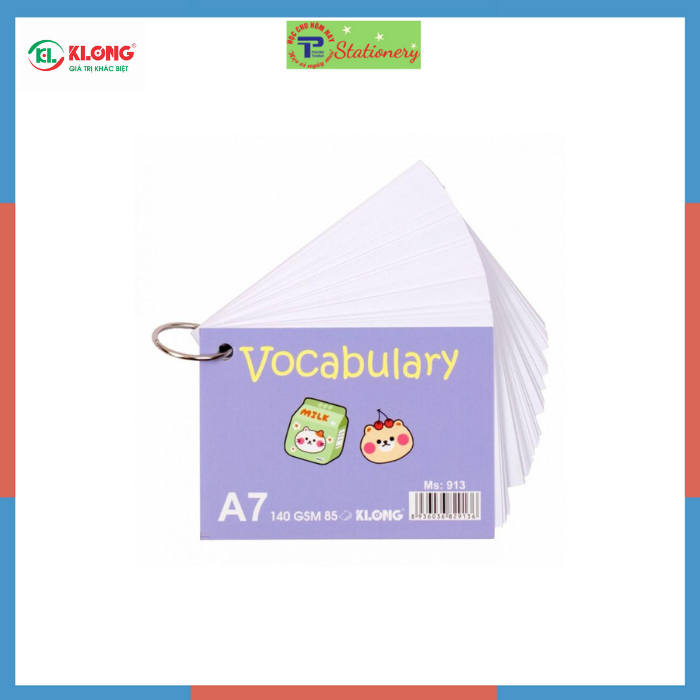 Tập thẻ Vocabulary Card 85 tờ A7 Klong MS 913 Flash Card học ngoại ngữ bìa dễ thương định lượng 140/92