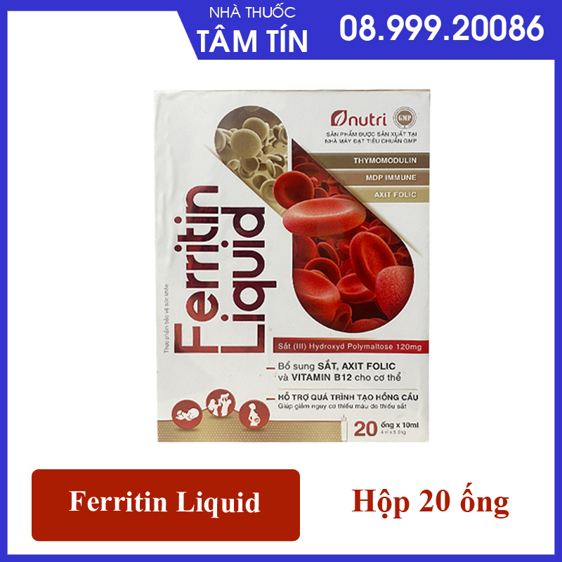 [CHÍNH HÃNG ] Ferritin Liquid – Bổ sung sắt, Hỗ trợ giảm nguy cơ thiếu máu do thiếu sắt – Hộp 20 ống – NUTRI