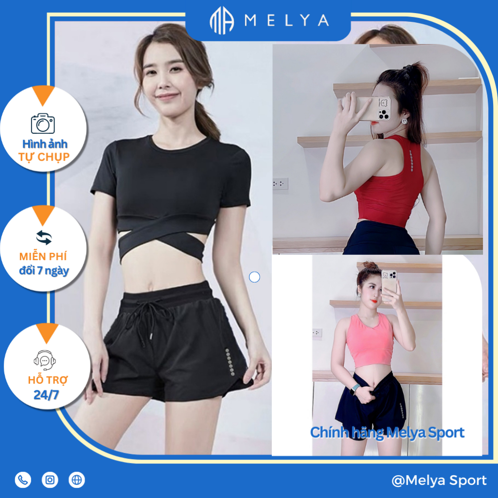 Bộ tập gym nữ, Quần áo tập Gym yoga aerobic nữ cộc tay thắt dây quần 2 lớp chất đẹp co giãn tốt, thoáng mát MELYA SPORT