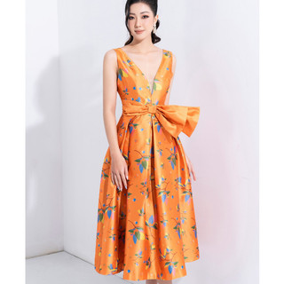Đầm dạ hội HeraDg dáng xòe cổ tim nơ eo chất tafta cao cấp sang trọng WDPBB6065