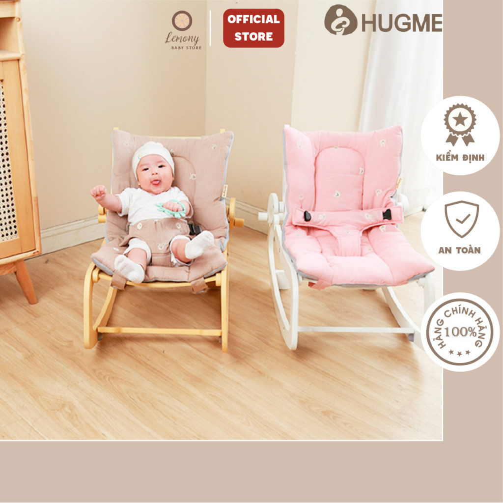 Ghế bập bênh chân gỗ đa năng ROCKING CHAIR Hugme 2022 cho bé nằm ngủ, thư giãn, ghế rung cho bé