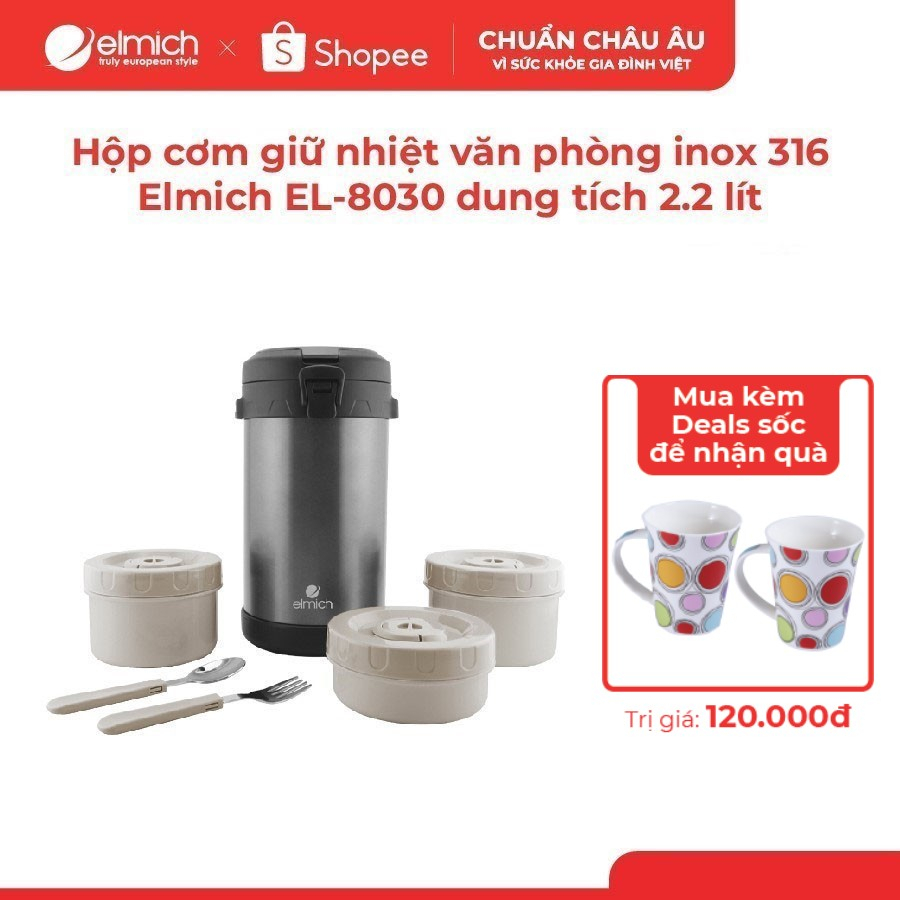Hộp cơm giữ nhiệt văn phòng inox 316 Elmich EL-8030 dung tích 2.2 lít