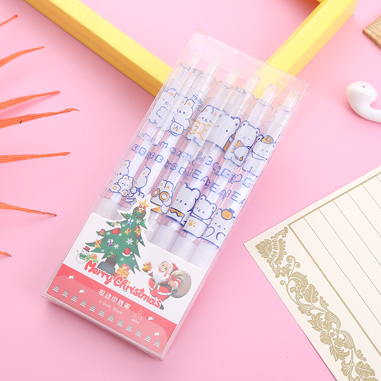 Set 6 Bút Bi Bấm Mực Gel Ngòi 0.5mm Họa Tiết cute, anime,one pice, kuromi... Ngộ Nghĩnh Hot Trend Cây Viết Mực Nước Đen