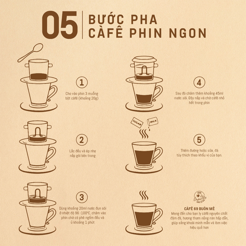 Cà phê bột Arabica rang mộc nguyên chất 69 BUÔN MÊ 250g/500g