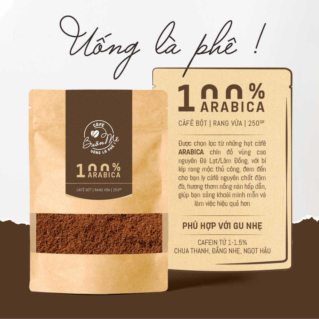 Cà phê bột Arabica rang mộc nguyên chất 69 BUÔN MÊ 250g/500g