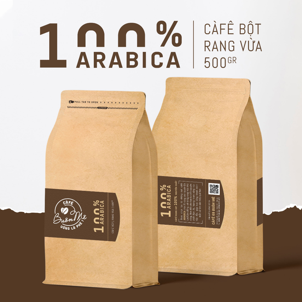 Cà phê bột Arabica rang mộc nguyên chất 69 BUÔN MÊ 250g/500g