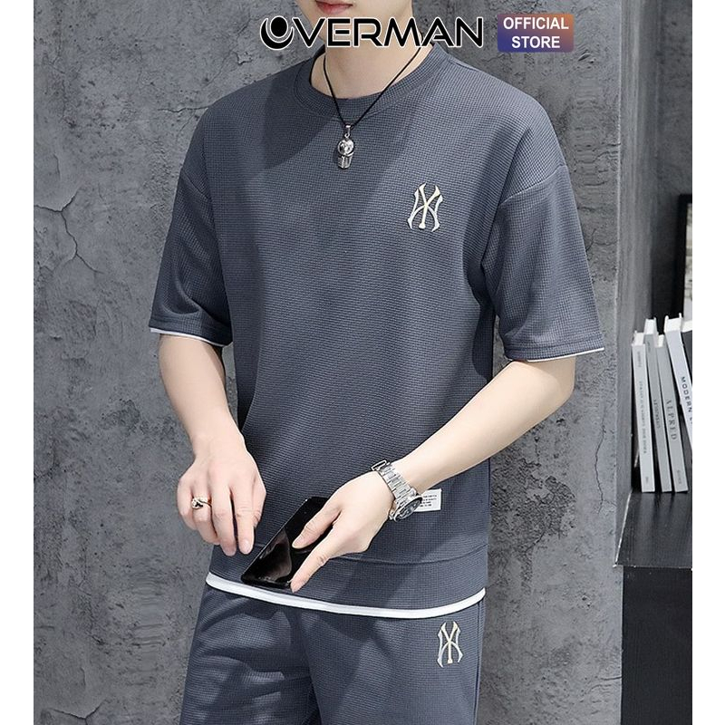 Bộ đồ thể thao cộc tay nam thêu nổi N.Y, thoáng mát và siêu thoáng khí BO09 - OVERMAN