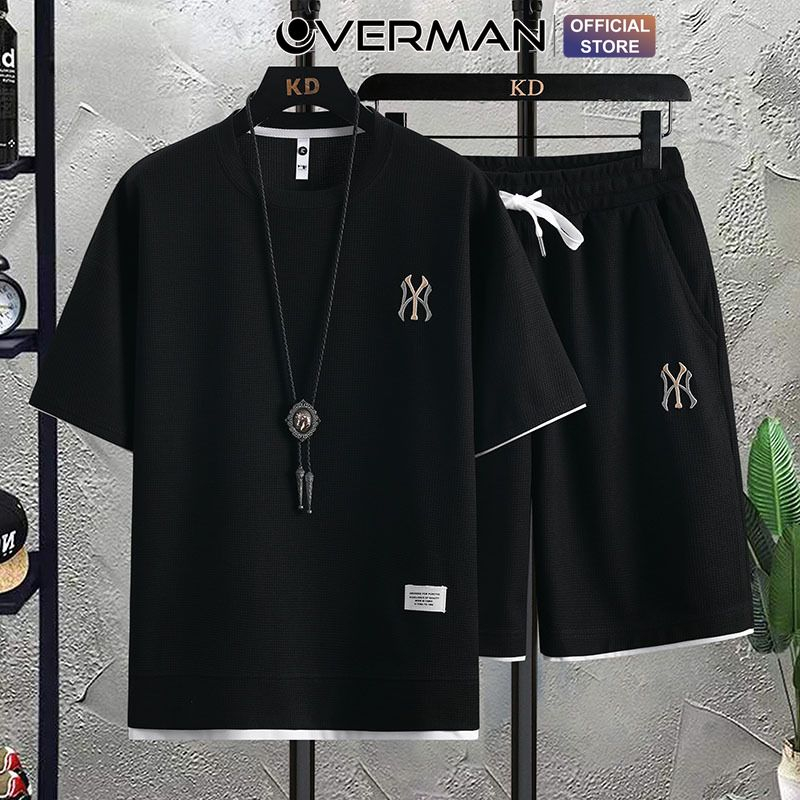 Bộ đồ thể thao cộc tay nam thêu nổi N.Y, thoáng mát và siêu thoáng khí BO09 - OVERMAN