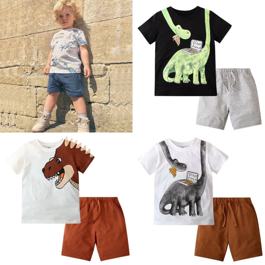 BST bộ thun hè cotton họa tiết khủng long cho bé trai 2-7 tuổi