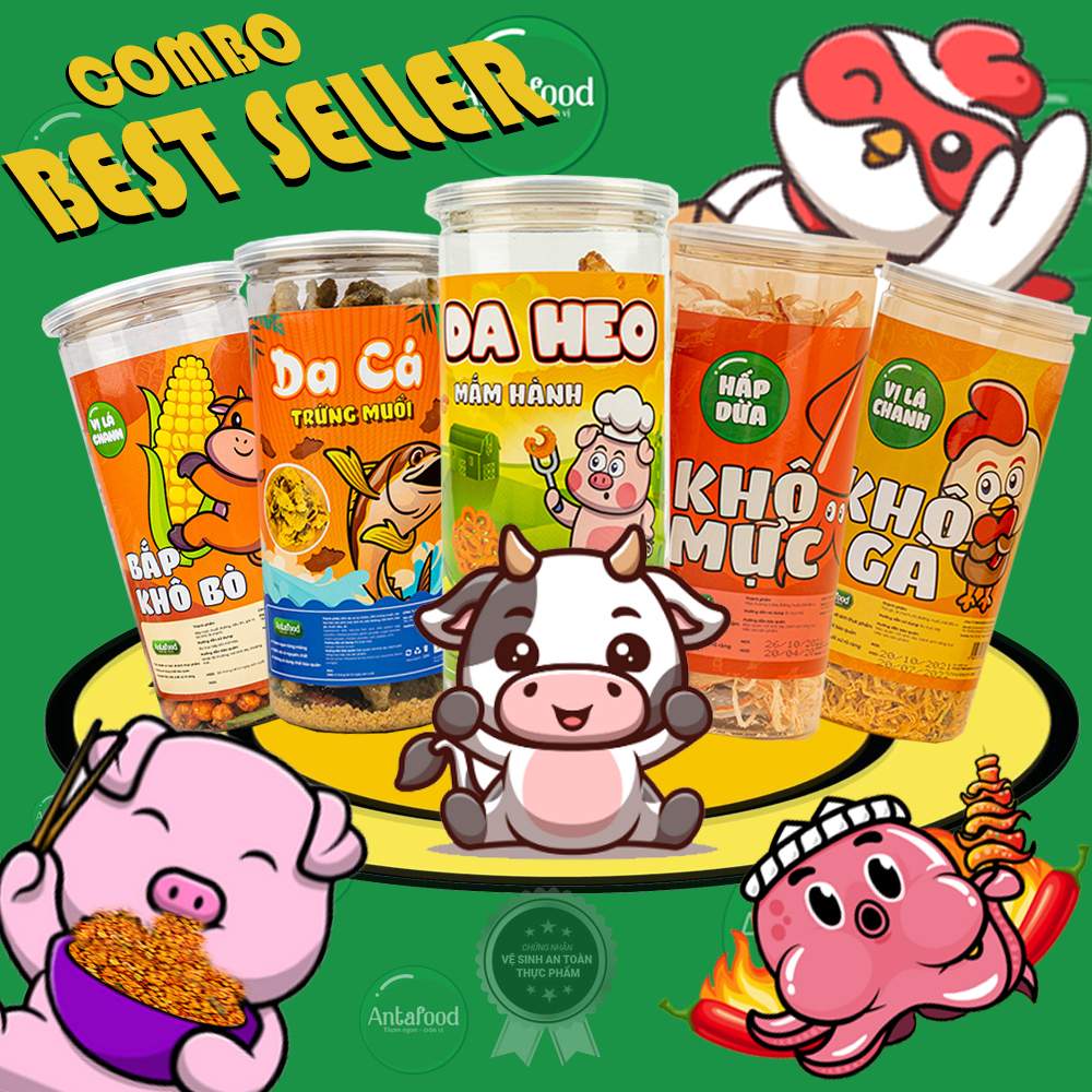 COMBO 5 LOẠI SIÊU ƯU ĐÃI KHÔ GÀ, KHÔ MỰC, DA CÁ, DA HEO, BẮP BÒ KHÔ KHỦNG