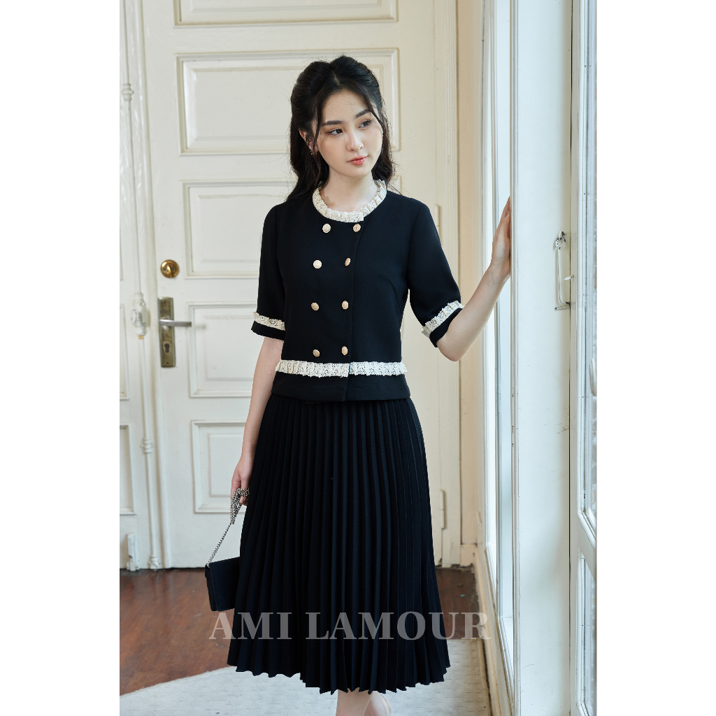 Set áo chân váy Fiona AMI LAMOUR tôn dáng thanh lịch, Set váy thiết kế chất Ellie mềm co dãn hàng cao cấp