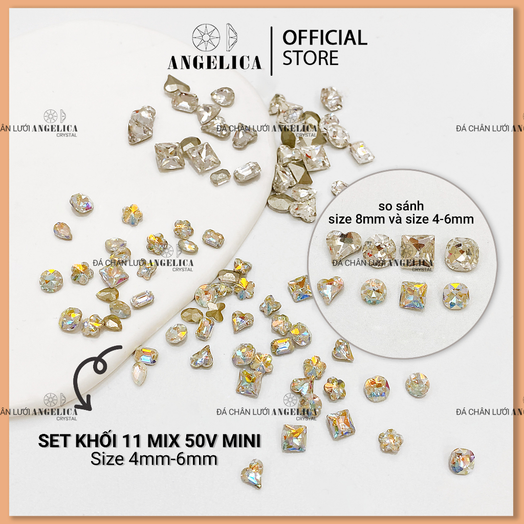 Set đá khối thủy tinh nail mix viên trang trí móng ANGELICA SDK50 SKMN