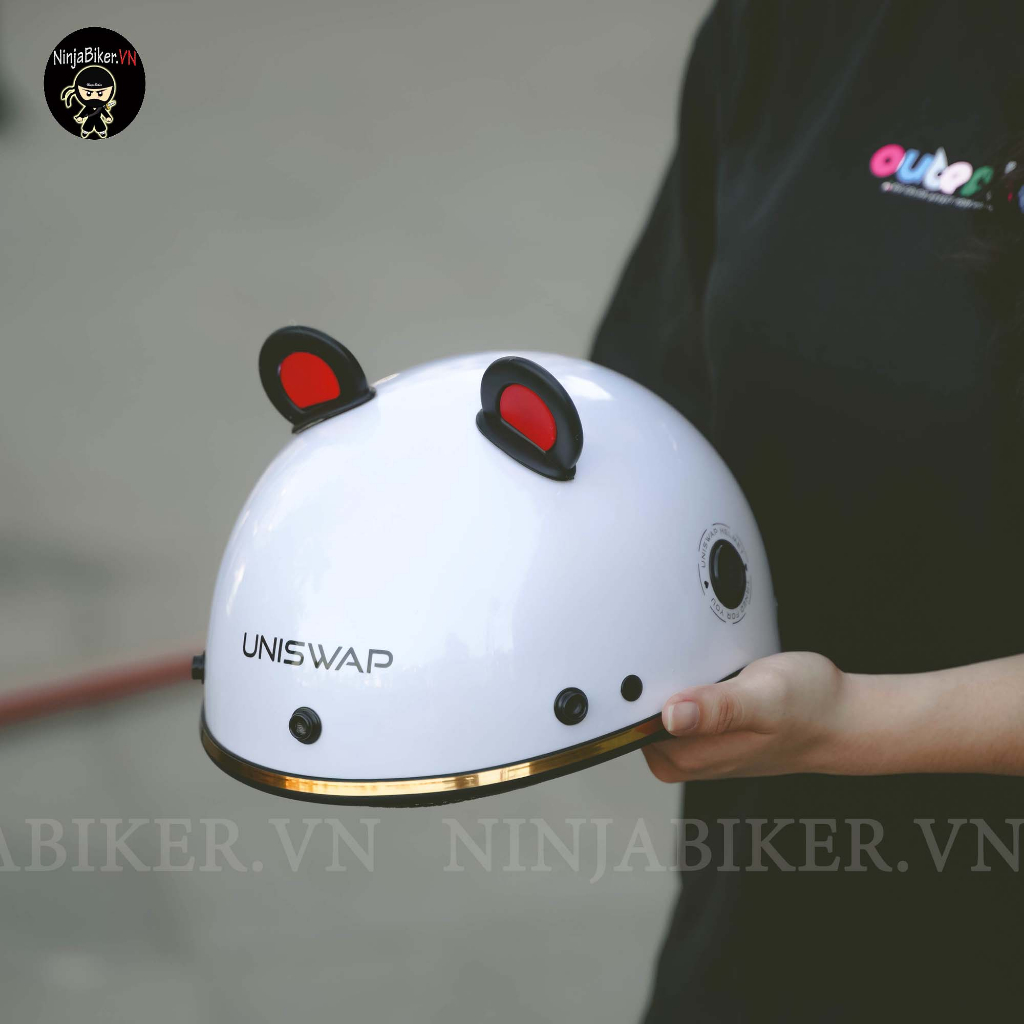 Nón bảo hiểm nửa đầu UNISWAP gắn tai gấu 2line đáng yêu đi học, đi làm, đi phượt, hàng chất lượng chuẩn thương hiệu
