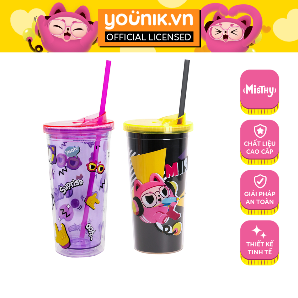 Ly nước Younik hai lớp - Mihi Mana Black/ Mihi Mana Cup Purple tiện dụng dành cho fan Misthy