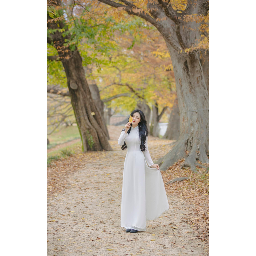 [Mã BMLT35] Áo dài lụa truyền thống 4 tà, áo dài chụp kỷ yếu, áo dài trắng chất liệu chiffon cổ đính hạt by Quỳnh Hương