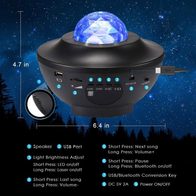 Đèn Star Projector Đèn chiếu sao Galaxy cho trang trí phòng ngủ Đèn led  sao có thể kết nối bluetooth và phát nhạc