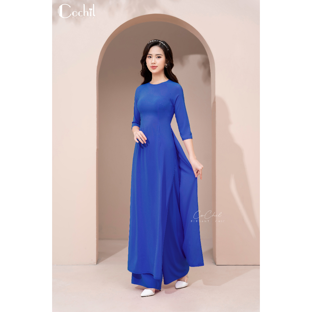 Áo Dài Trơn Cổ Tròn Tay Lỡ - Màu Xanh Coban - Áo Dài COCHIL - AD002
