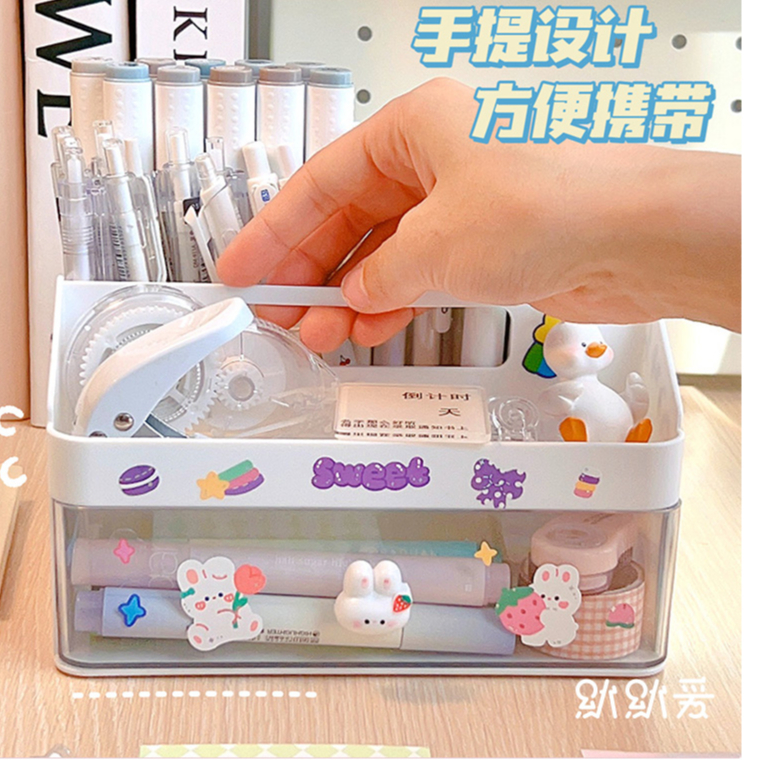 KỆ ĐỰNG BÚT CÓ TAY CẦM, NHỰA BỀN ĐẸP, THIẾT KẾ TRẺ TRUNG, CÓ NGĂN KÉO