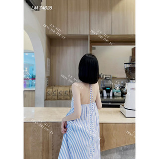 ( CÓ SẴN ) MAXI SỌC XANH CỔ YẾM
