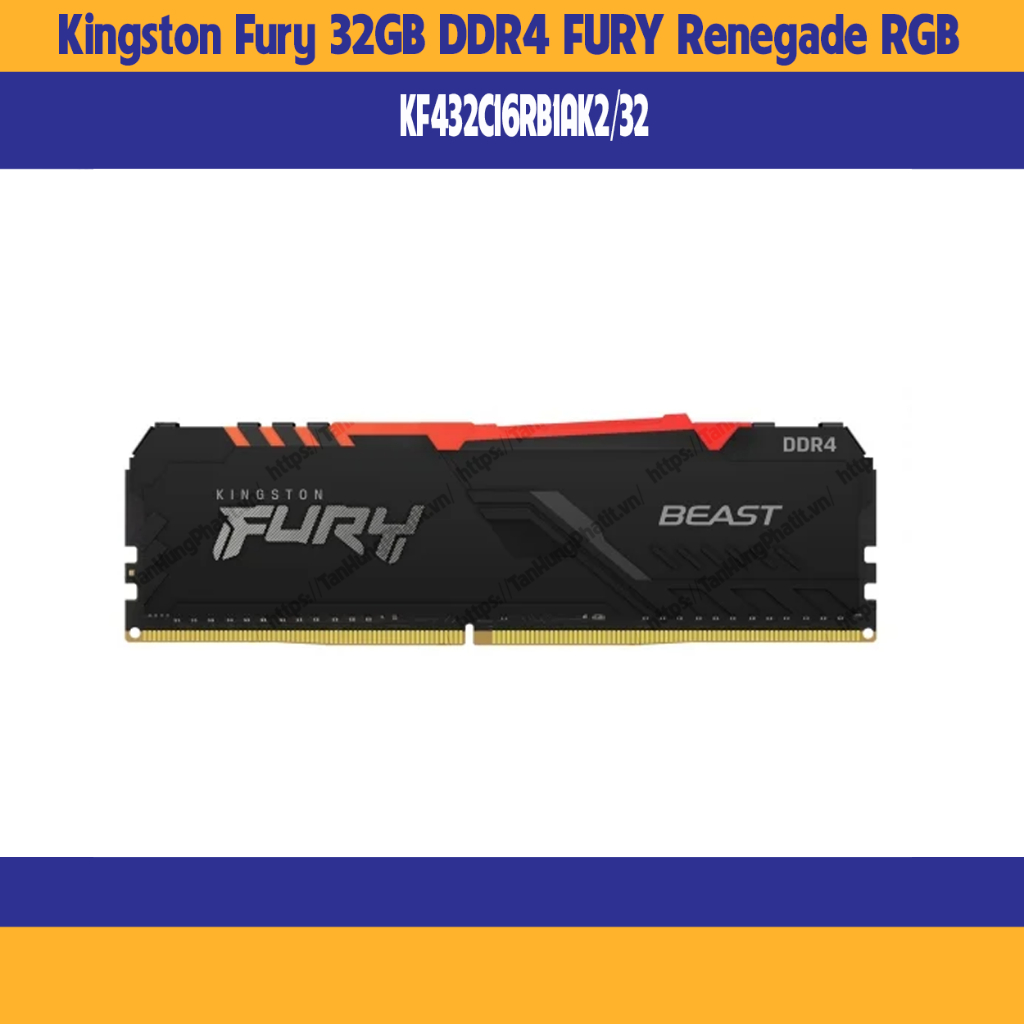 Kingston Fury 32GB 3200MHz DDR4 CL16 DIMM (Kit of 2) 1Gx8 FURY Renegade RGB - KF432C16RB1AK2/32