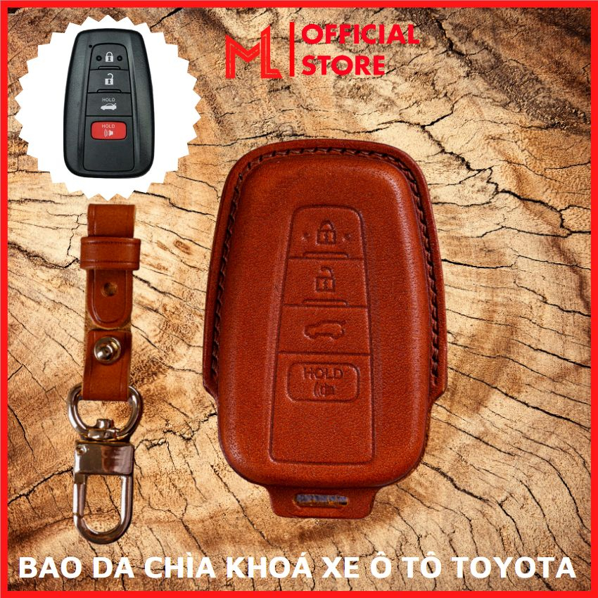 Bao Da Chìa Khoá Ô Tô TOY-D4 Toyota Camry 2019 - 2022, Altist 2022 Smartkey 4 Nút Bấm Da Thật Ép Form May Thủ Công