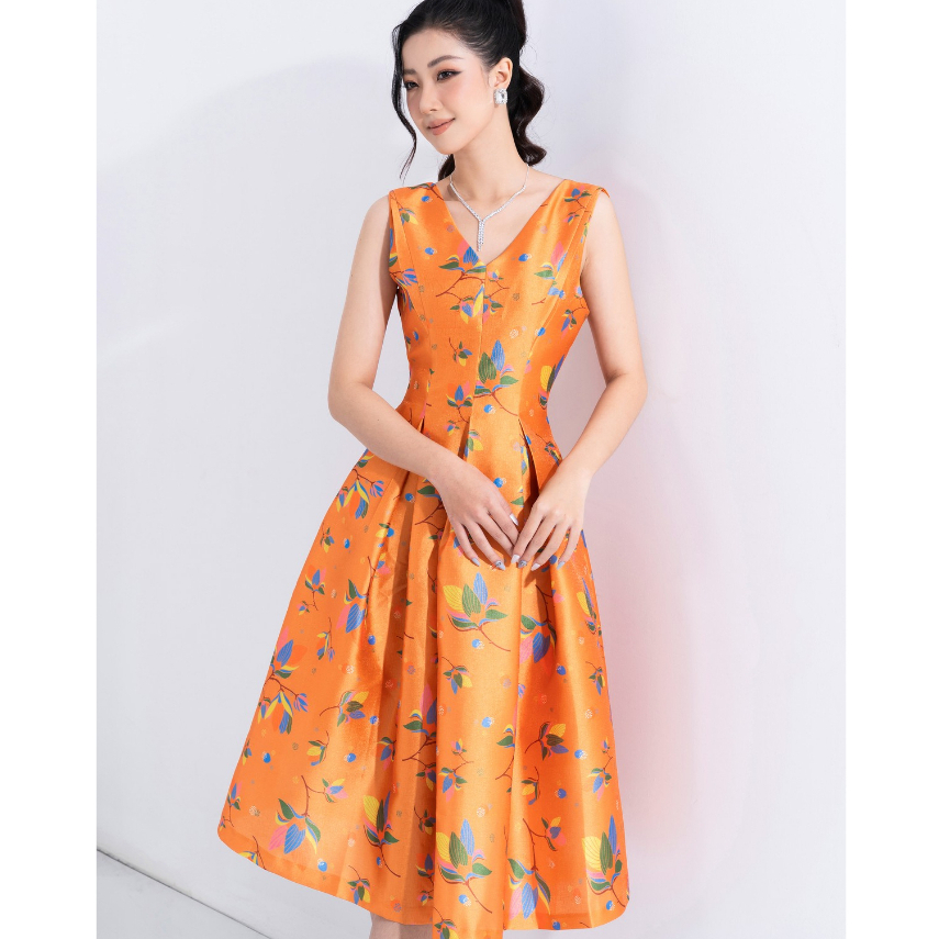 Đầm dạ hội HeraDG dáng xòe cổ V xếp ly vải tafta cao cấp WDPBB2072