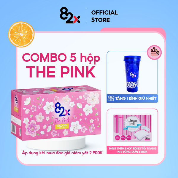 Combo 5 Hộp  - 82X The Pink Collagen 1000mg Collagen, Vitamin C và Khoáng Chất Đến Từ Nhật Bản 