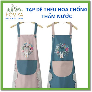 Tạp Dề Thêu Hoa Chống Thấm Nước Có Chỗ Lau Tay Sành Điệu - MIHOKA