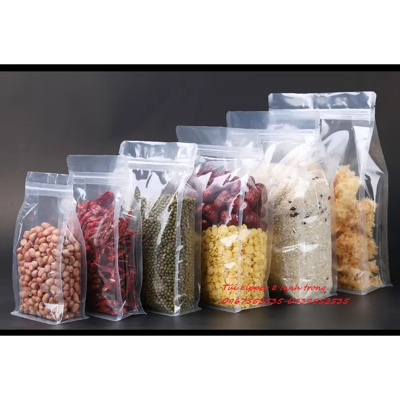 {1kg/size} túi zipper trong 8 cạnh trong đáy vuông