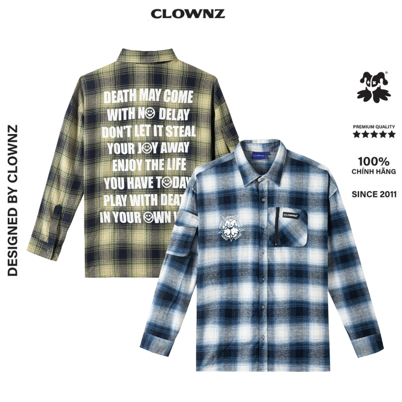 Áo sơ mi dài tay local brand Clownz Death Flannel unisex nam nữ, from rộng in graphic