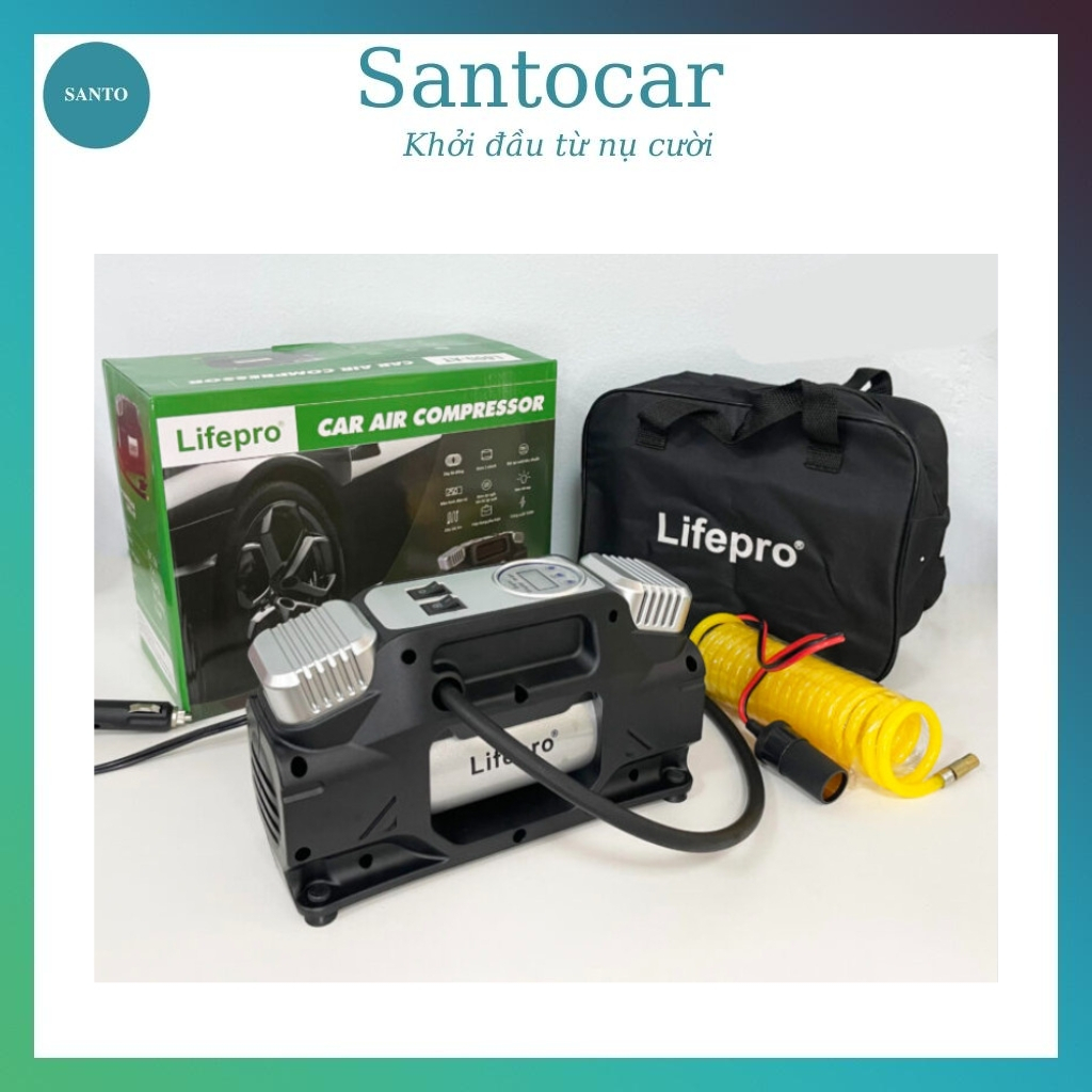Máy bơm lốp xe ô tô 2 xi lanh Lifepro L605 chính hãng cao cấp - AT - Santocar