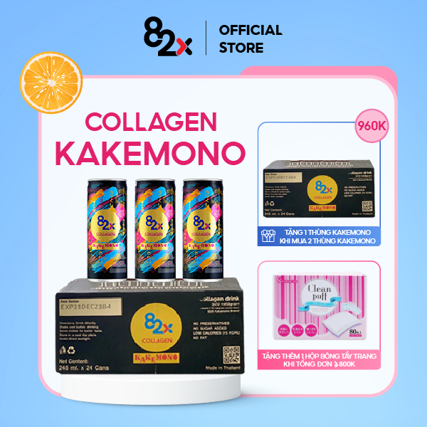 82X KAKEMONO Nước Uống Bổ Sung Collagen Vị Vải, Chiết Xuất Từ Da Cá Ngừ Đại Dương 245ml/lon ( Pack 24 )