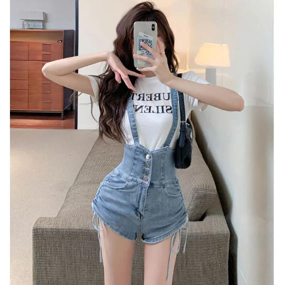 Quần short denim treo quần short mùa hè của phụ nữ thiết kế mới cảm giác lưới màu đỏ mỏng co giãn phù hợp với tất cả các trận đấu eo cao hot girl quần mỏng nóng bỏng