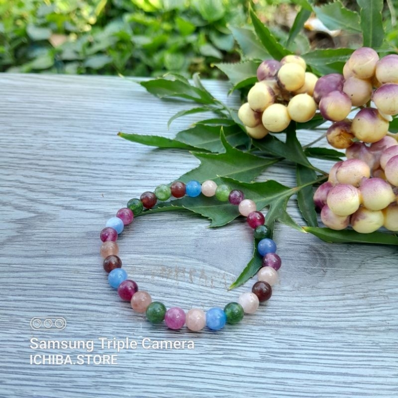 Vòng tay T o u r m a l i n e đa sắc 6mm
