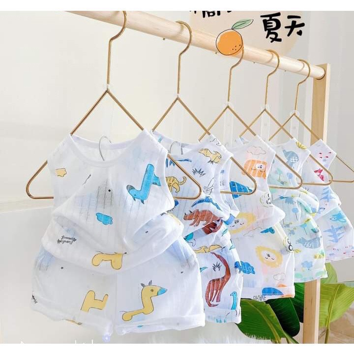 Bộ Ba Lỗ Cotton Giấy Mềm Mịn Mỏng Mát In Tràn HÌnh Cho Bé