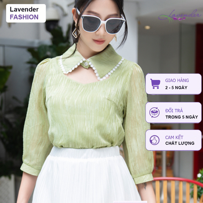 Áo sơ mi nữ công sở thiết kế LAVENDER FASHION tay dài cổ bẻ đính ren mở ngực A2460