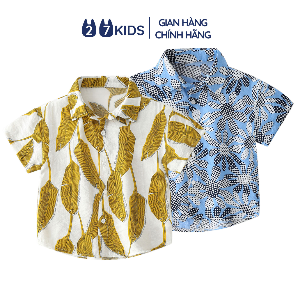 (10-22Kg)Áo sơ mi bé trai ngắn tay 27Kids WELLKIDS áo cổ bẻ đi biển nam cho trẻ từ 2-8 tuổi BSSH1