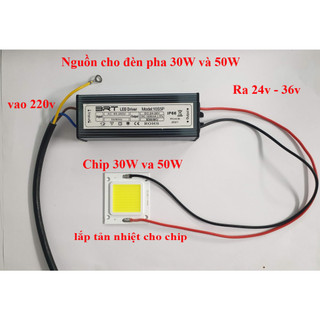 Nguồn + chip đèn led pha 50w dc 20-36v