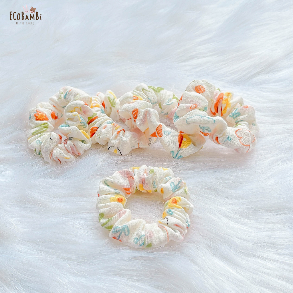 Đồ cột tóc scrunchies sắc màu in hoạ tiết Ecobambi - bản nhỏ