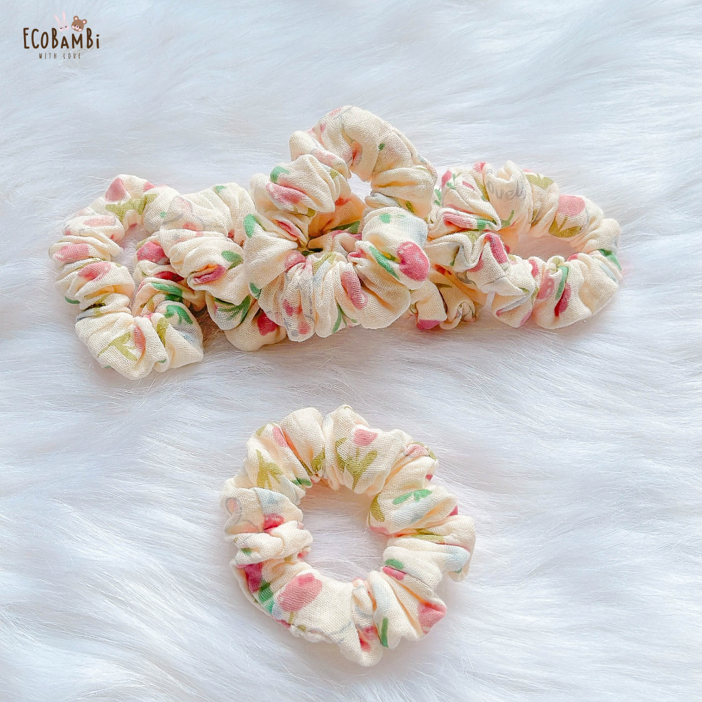 Đồ cột tóc scrunchies sắc màu in hoạ tiết Ecobambi - bản nhỏ