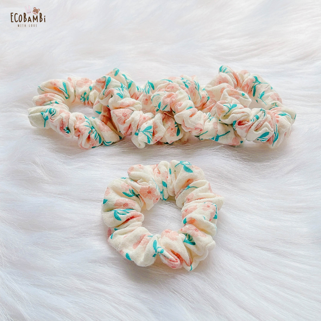 Đồ cột tóc scrunchies sắc màu in hoạ tiết Ecobambi - bản nhỏ