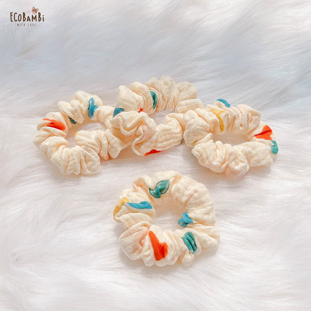 Đồ cột tóc scrunchies sắc màu in hoạ tiết Ecobambi - bản nhỏ