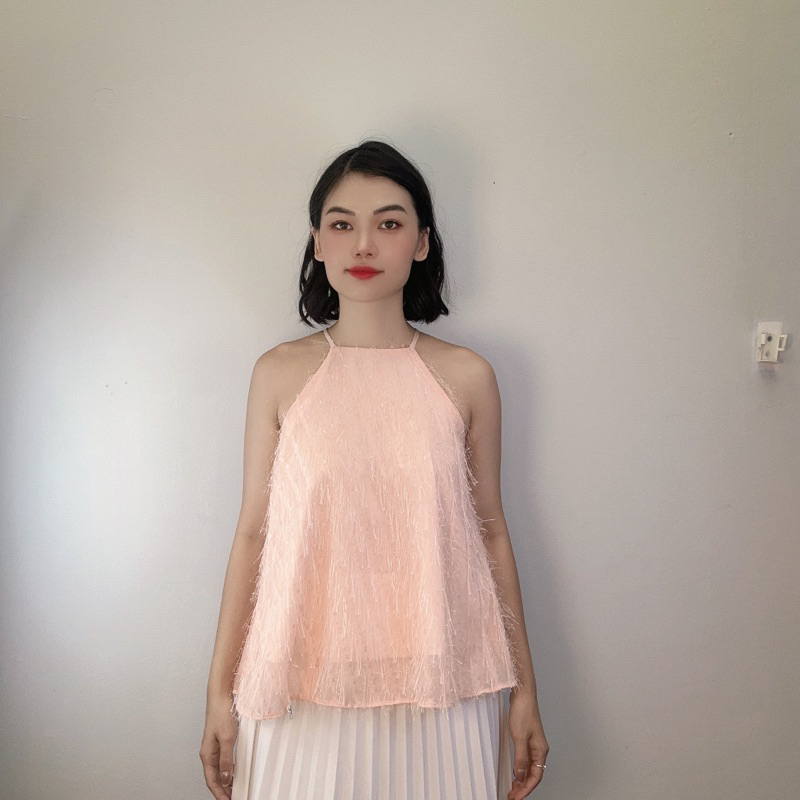 Áo cổ yếm 2 dây chất tơ hoa dáng xoè 12 màu - Audrey Studio